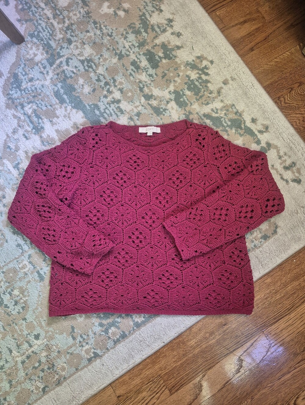 LOFT Cranberry Red Faux Granny Square Size M